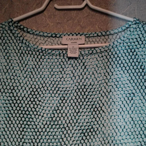 Women's Carmen Marc Valvo Blue Snakeskin Long Sleeve Dress Size Medium - Picture 3 of 6